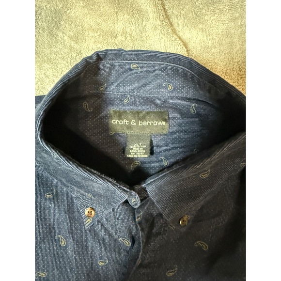 Croft & Barrow Navy Blue Paisley Long Sleeve Corduroy Button Up Shirt Size XLT - Picture 2 of 6